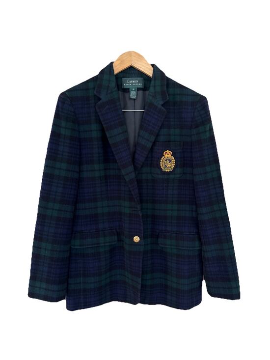 Ralph Lauren Jackets & Blazers - Polo Ralph Lauren Women's Plaid Bullion Crest Blazer Navy Wool/cashmere Sz. 8